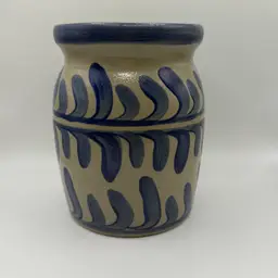 Vintage Beaumont Brothers Pottery BBP Crock Salt Glaze 5.5” Feather Pattern 1997