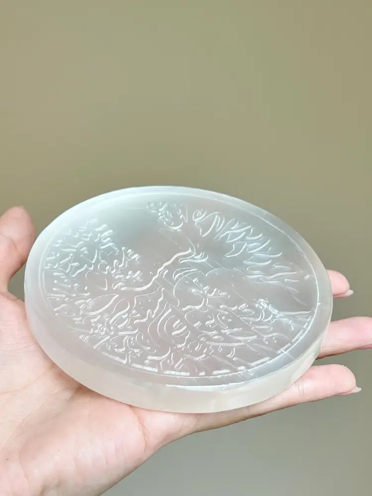 Selenite Charging Plate with Tree of Life Pattern, Premium Quality, charges and cleanses your crystals