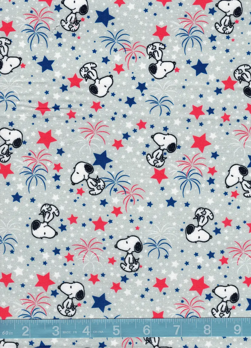 Peanuts Patriotic Snoopy Stars & Fireworks Quilt Cotton Fabric by the Yard – Red White Blue Americana Snoopy Fabric – Fourth of July Cotton Fabric for Quilts, Crafts & Holiday Sewing