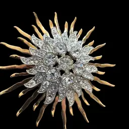 #01 Art Deco Two Tone Rhinestone Starburst Possible ?? Antique Pin Brooch