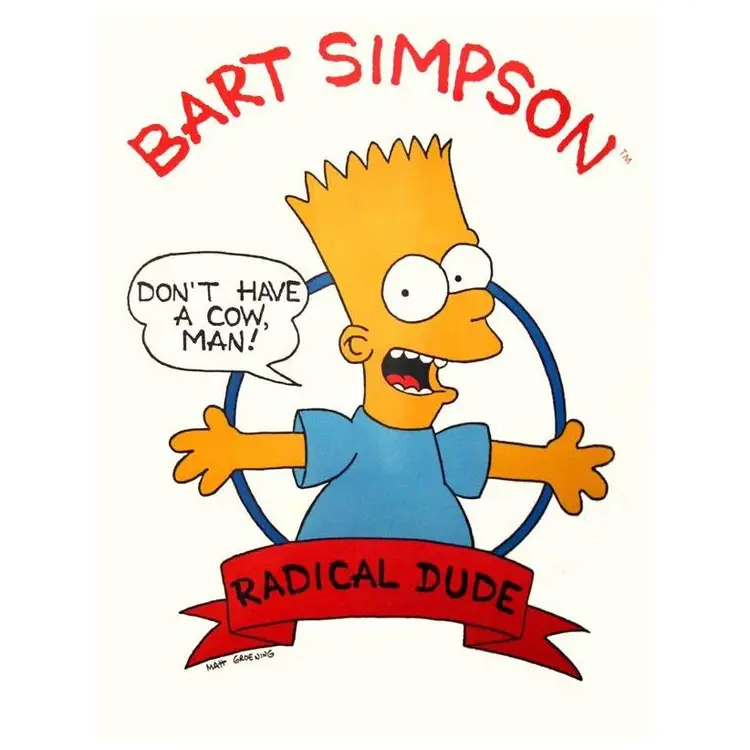 16 x 20 In, Original  Vintage 1990 "Bart Don´t Have a Cow, Man!" Simpsons Poster, Rare & Very Collectible