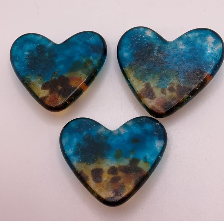 Made by Me! Fused Glass Heart with 3D Octopus and Fish 1 3/4" Handcrafted Studio Art