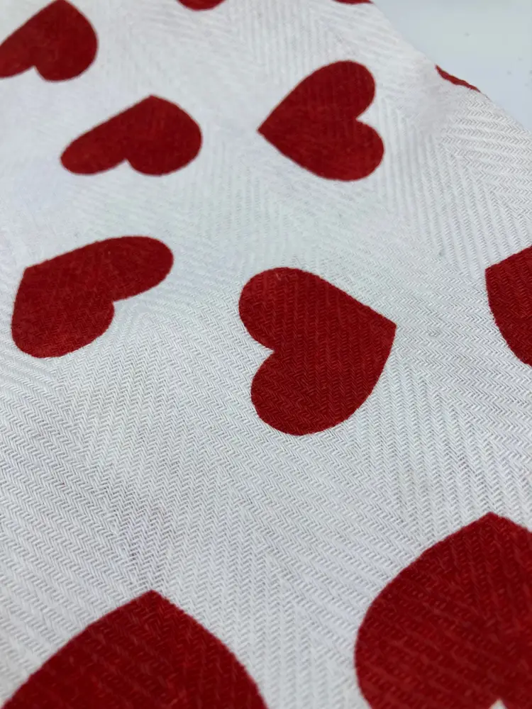 100% Cotton white Kitchen Towel with Red Hearts 15" x 24"
