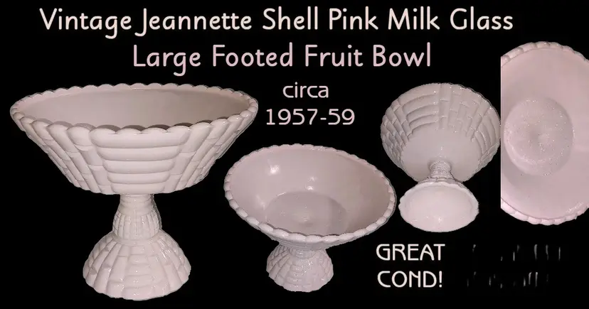 Vintage Shell Pink Milk Glass Footed Fruit Bowl, by JEANNETTE GLASS