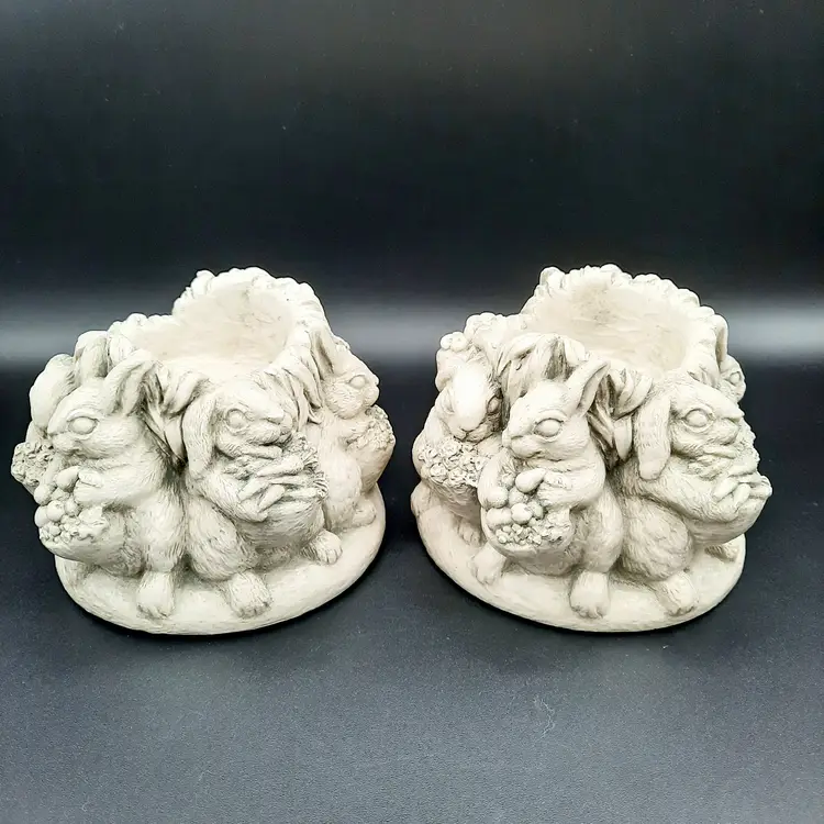 Circle of Bunnies Rabbits Candle Holders Set of 2