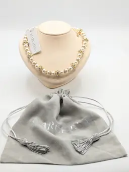 Marchesa Pavé Station Faux Pearl Gold Tone Collar Necklace