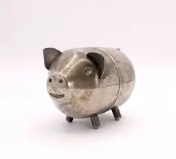 Silver Plate Metal Piggy Bank Vintage