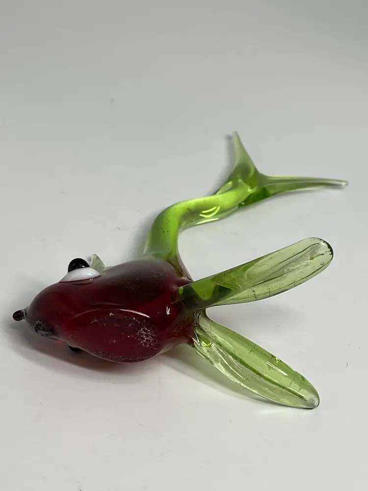 Red and Green Handblown Glass Fish, 3.75"