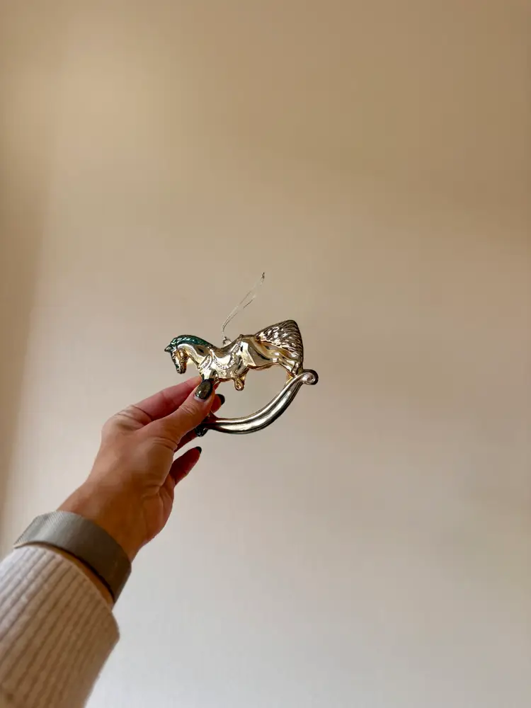 Vintage Silver-Tone Rocking Horse Ornament