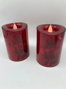 Red Plastic Christmas Flicker Candles with Santa Image
