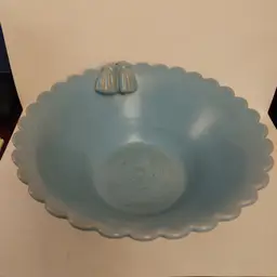 Welker Pottery Bowl. Vintage. "Darcie Cords" pattern with tassel accents. 9 in diameter. No chips.