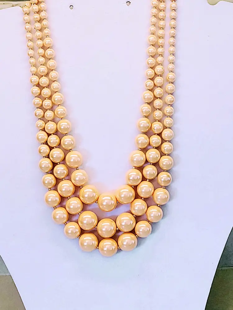CHARTER CLUB DARK BEIGE TRIPLE STRAND GLASS PEARLS NECKLACE
