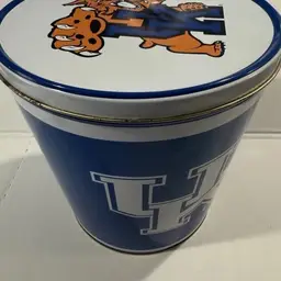 Vintage University Of Kentucky Wildcats Old Popcorn Tin Trash Can Man Cave Rare