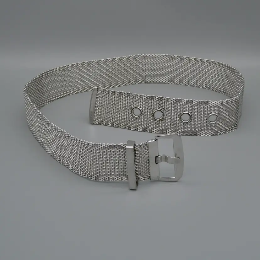 Vintage Silver Tone Metal Woven Mesh Statement Belt 1.5" Wide Adjustable 23" to 26" Industrial Designer