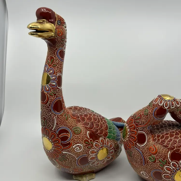 Kutani Porcelain Pair of Geese Figurines Andrea by Sadek Japan