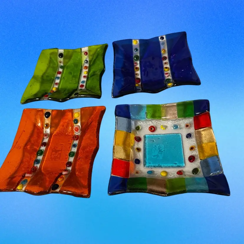 Vintage Murano style fused art glass trinket dishes