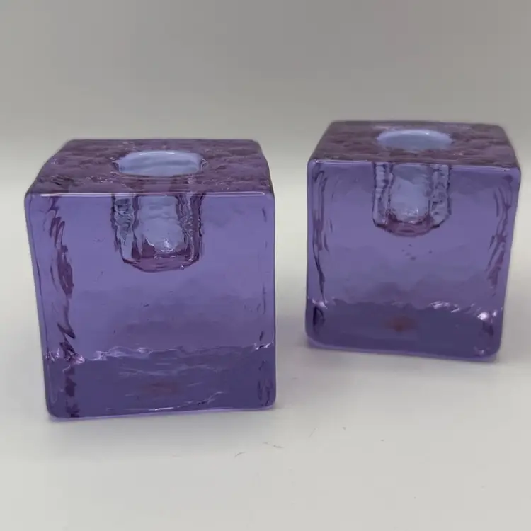 Vintage Neodymium Glass Cubed Candleholders ~Sweden