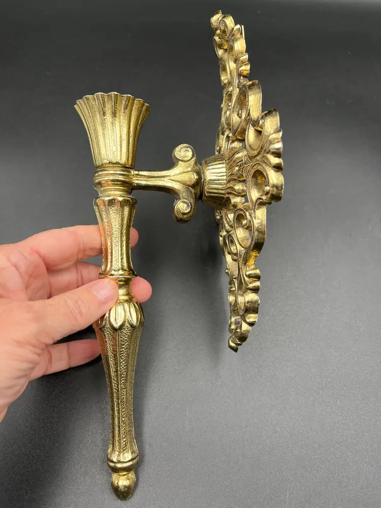 Vtg. Gold Tone Metal Wall Sconce Candle Holder