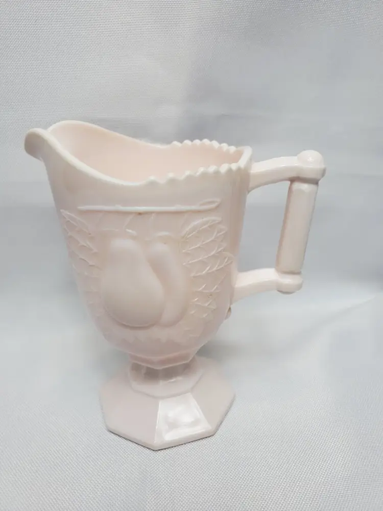 Vintage Jeanette Baltimore Pear Pink Milk Glass Creamer Cottage Core Collectible 5"