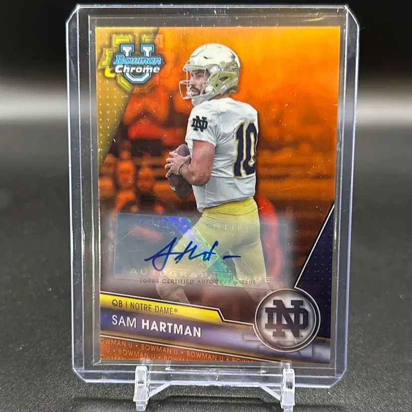 Sam Hartman 2023 Bowman Chrome U Orange Auto /25 Notre Dame Fighting Irish