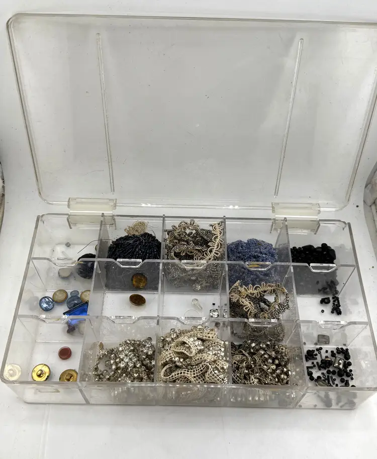 Lot Box of Jewelry Making Findings, Assorted Beads & Findings