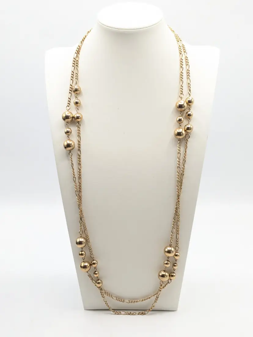 Vintage Gold Tone Station Ball Bead Necklace