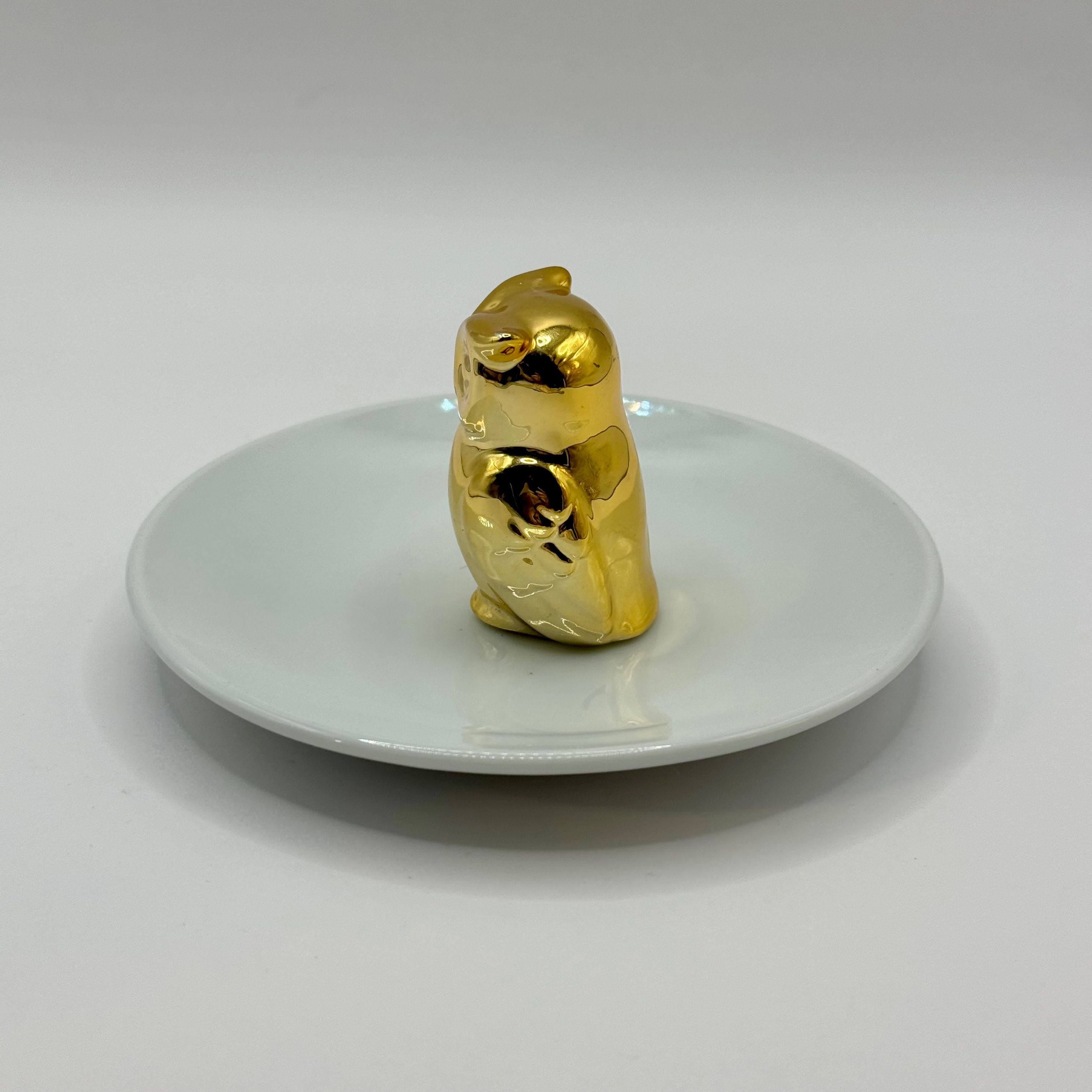 Niknax · Vintage Golden Owl Figurine Ring Trinket Dish, Hand