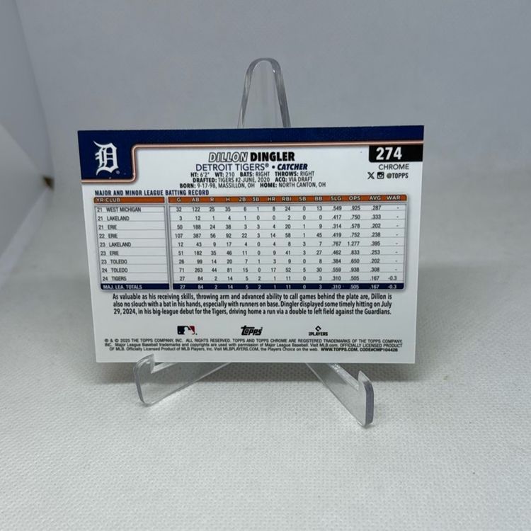 2025 Topps Chrome Dillon Dingler #274 Sepia Tigers RC ROOKIE