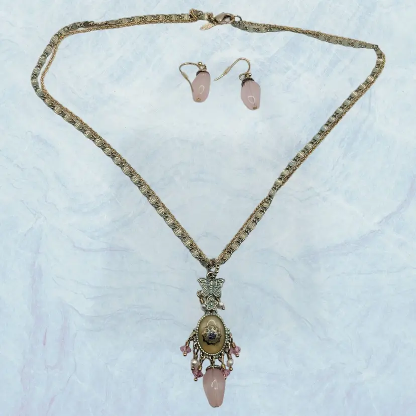 Vintage Avon Sweet Sorbet Butterfly Pendant Necklace Pierced Earring Gift Set