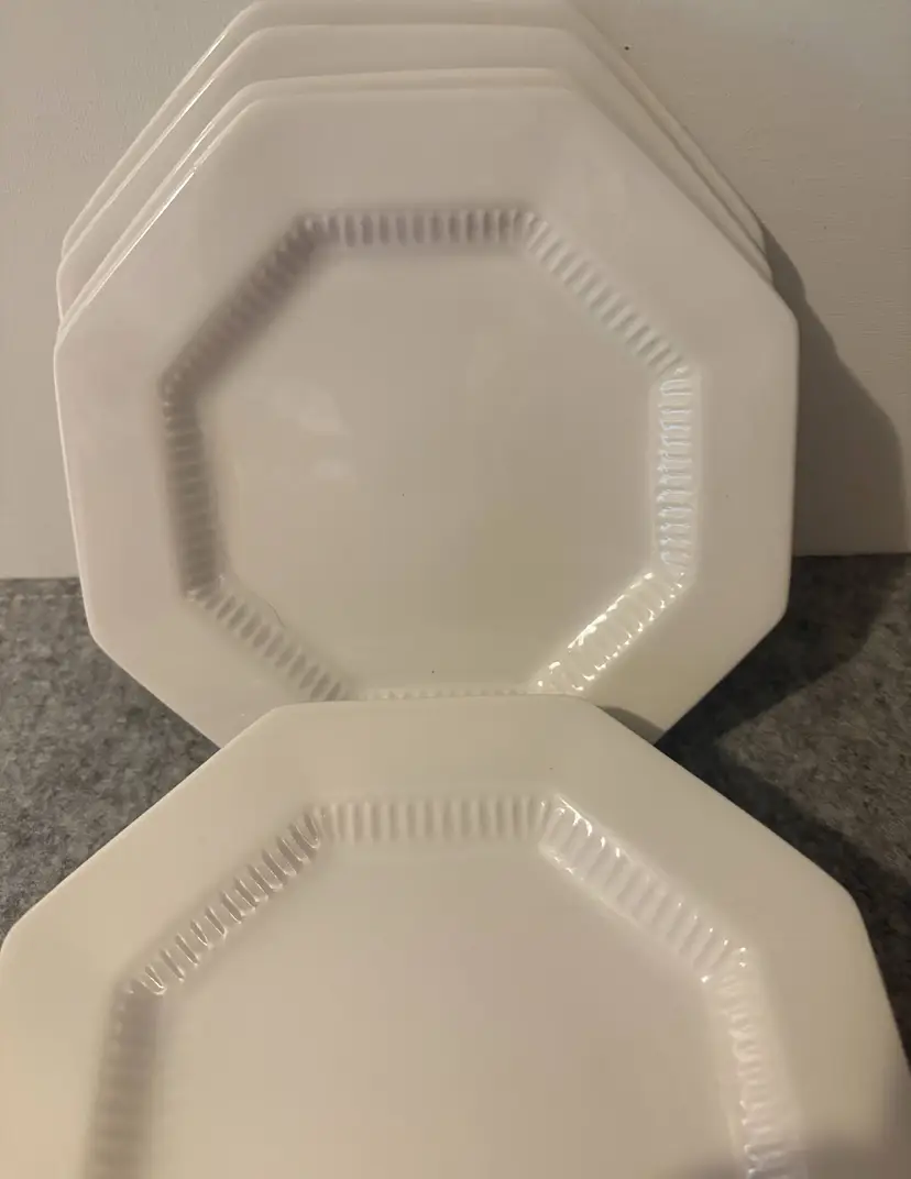 6 Hexagon Shape Independance White 10 5/8 " Ironstone Dinner Plates # 2939