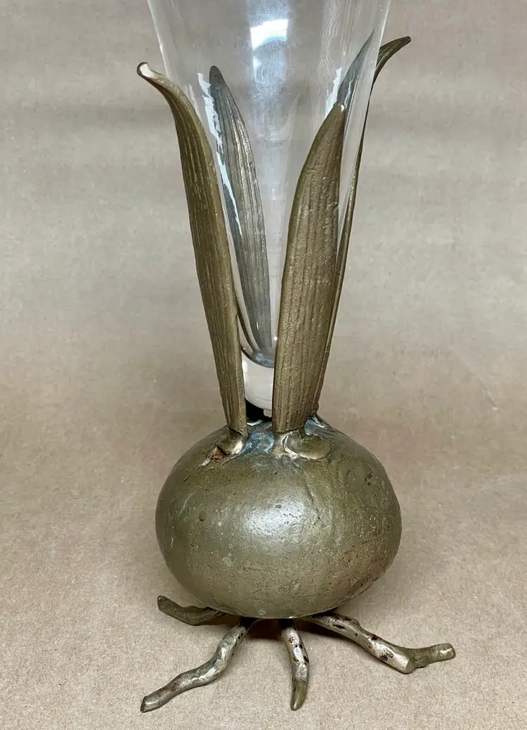 Brass Bulb Footed Floral Bulb Flower Vase with Glass Insert 12" - Read