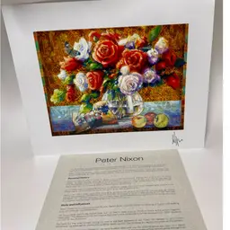 Vibrant Peter Nixon "Flower Study - Gaugin" lithograph Floral Arrangement print