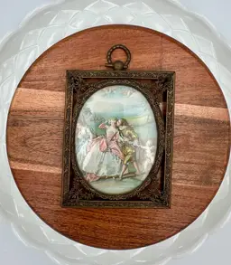 Small Antique Ornate Brass Frame & Picture