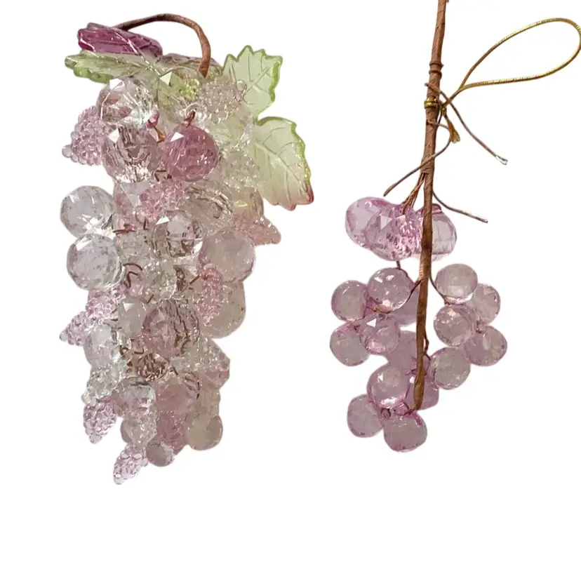 2 Vintage Acrylic Lucite Faceted Grapes Cluster Cedar And Pale Purple