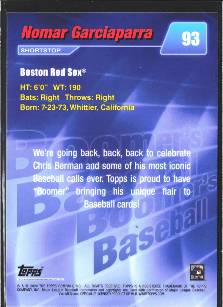 Nomar Garciaparra Gold /149  2024 Topps Chris Berman Boomer's Baseball Card