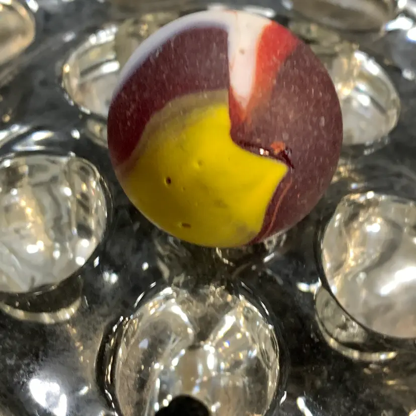 Red w/Yellow & White Swirl Glass Marble 1-Inch #4