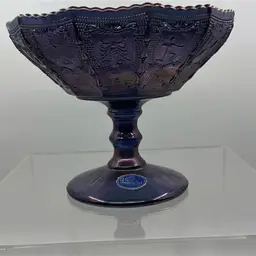 VINTAGE IMPERIAL CARNIVAL GLASS COMPOTE - ZODIAC Pattern