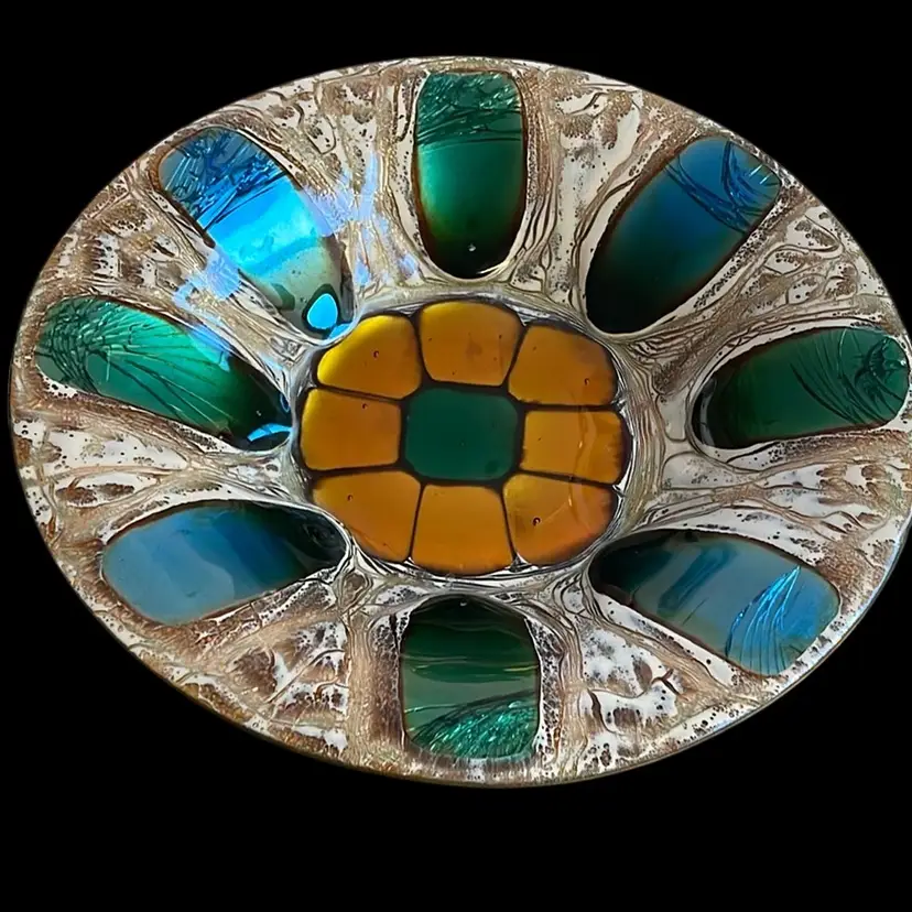 Gorgeous Art Glass Over Metal Plate