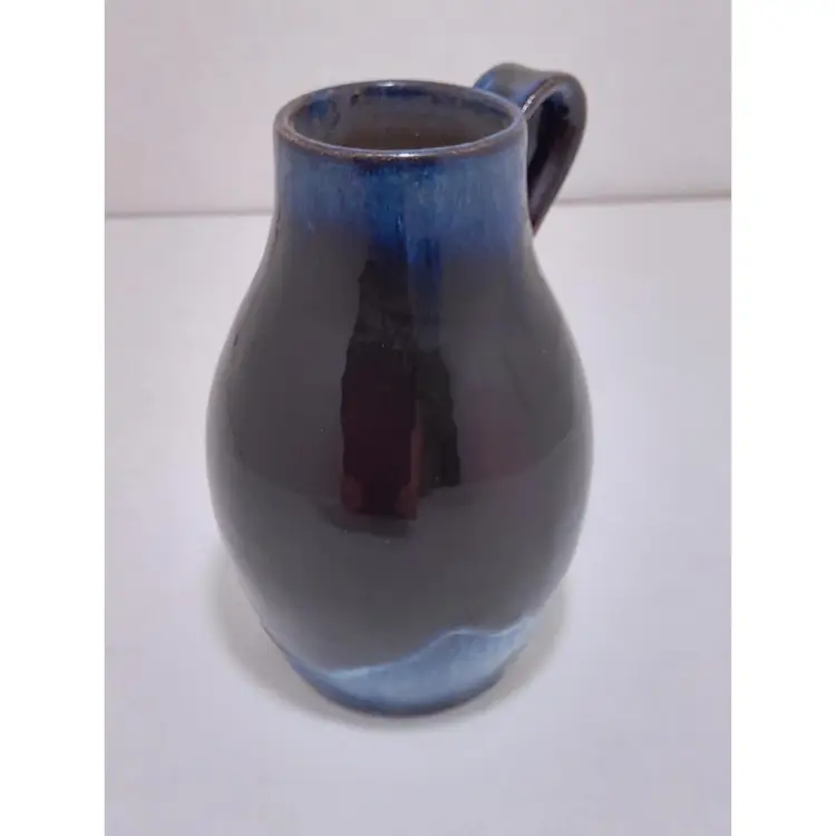 Two-tone Blue Studio Pottery Vase w/ applied handle