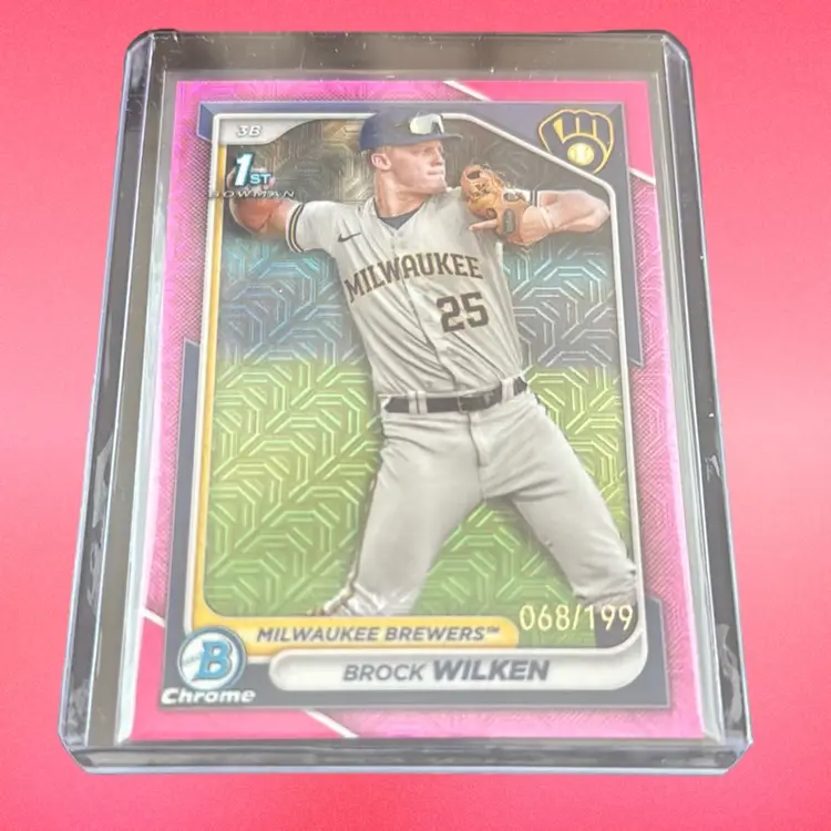 2024 Bowman Chrome Brock Wilkes, 1st Pink Mojo Refractor /199 Milwaukee Brewers Bcp – 86