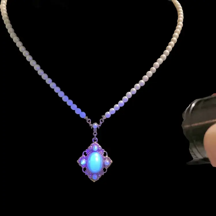 #08~ 1928 Brand Goldtone Faux Pearl Choker. With A Diamond Shape Faux Pearl Cabochon Pendant. That Glows!!