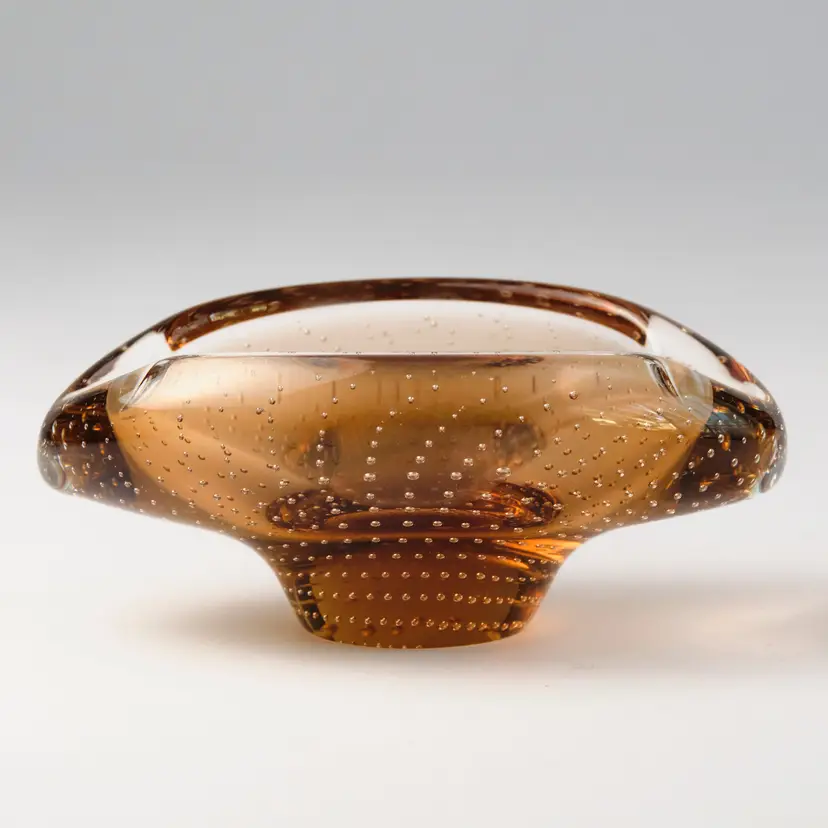 Vtg Beranek Art Glass Ashtray Skrdlovice Czech Controlled Bubbles Handblown