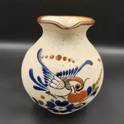 Vtg Mexican Tolona Folk Art Pottery Pitcher