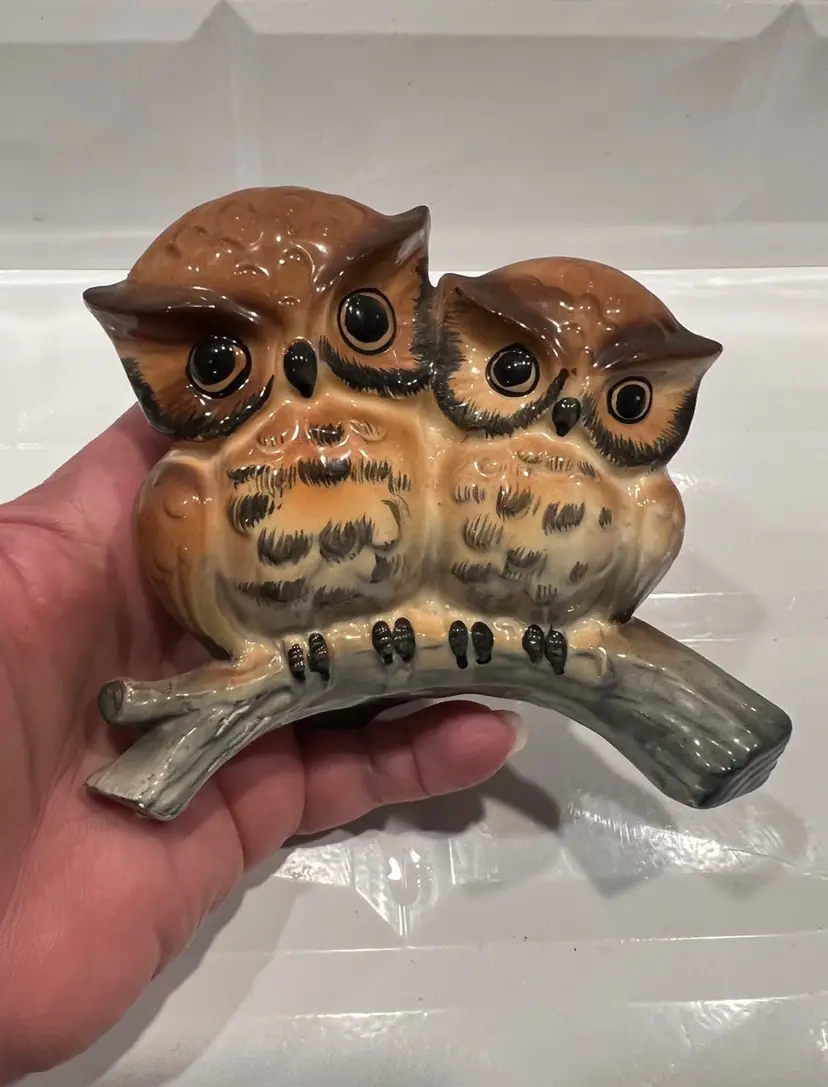 Vintage Napco- Porcelain- Owls on Branch- MCM- Mid Century