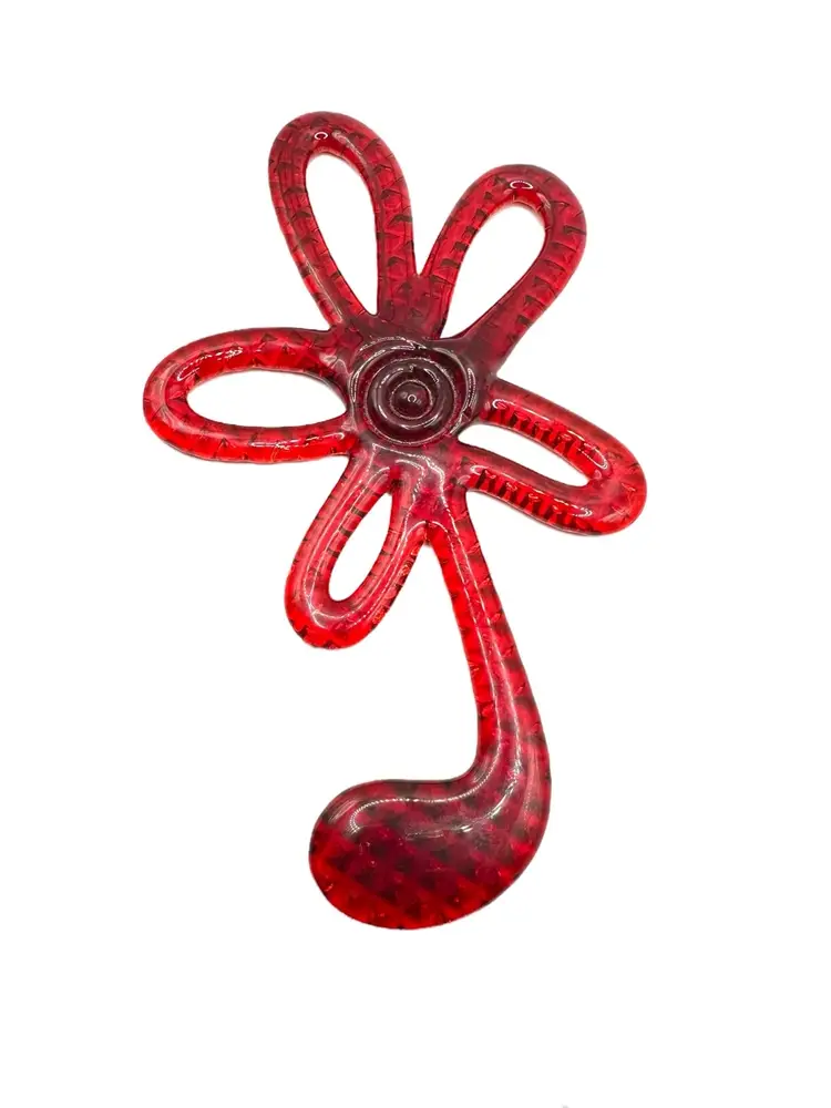 Vintage Bergdala Sweden Handblown Glass- Red Flower Suncatcher Or Wall Art 1960s - Rare!