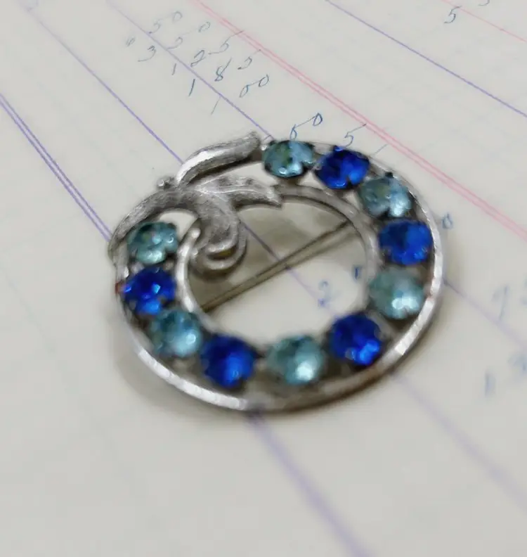 Vintage Brooch Pin Silver Color With Blue Stones Free Shipping