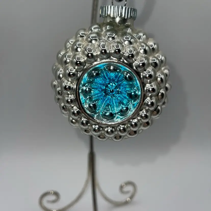 Christopher Radko Shiny Brite Jumbo Ripple Glass Ornament Silver/blue