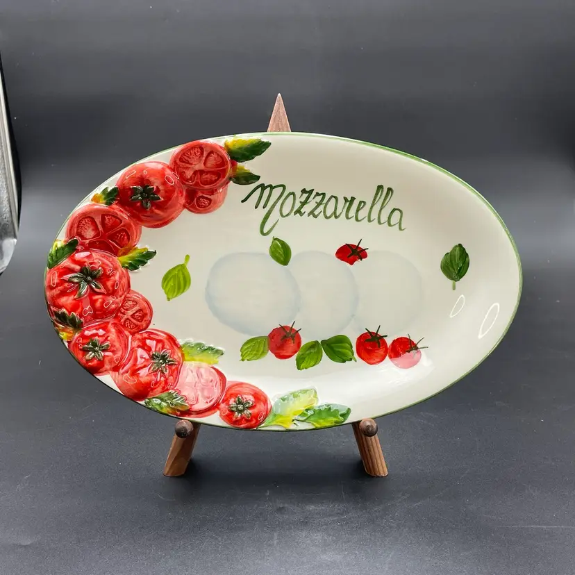 Hand Painted Italian Ceramic Mozzarella Serving Dish Plate Italy Kitchenware