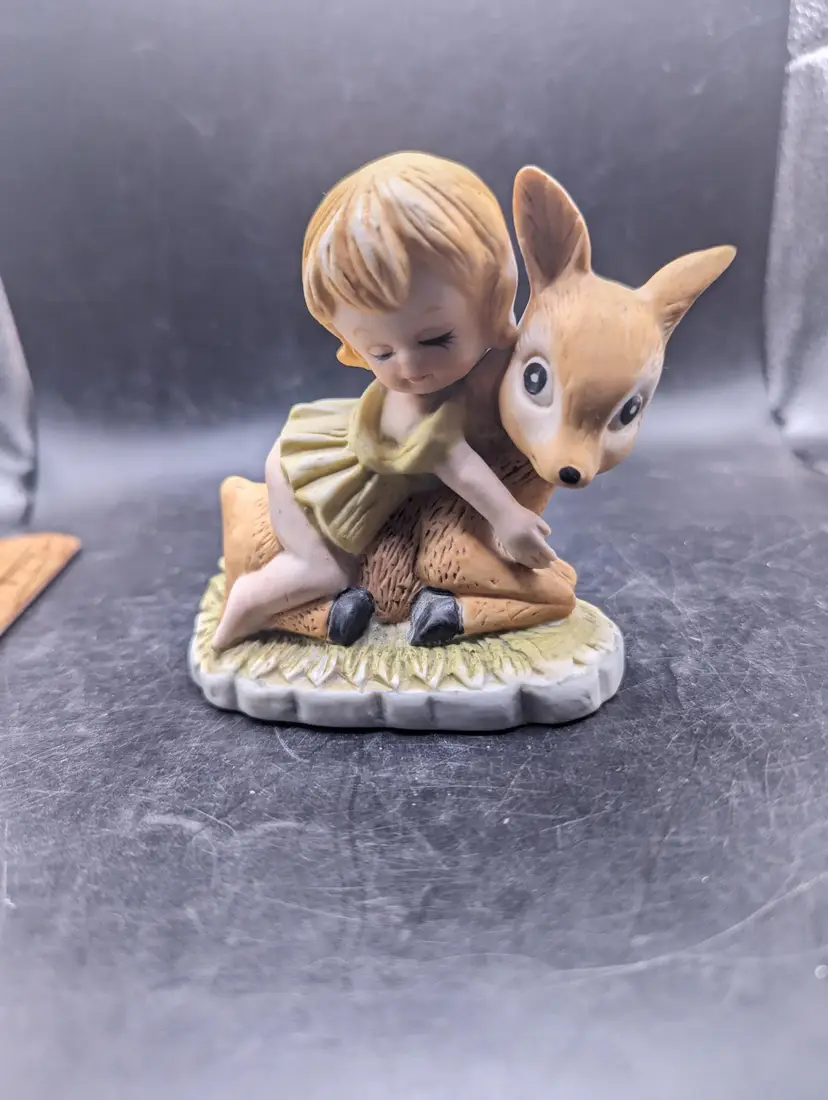Vintage Girl and Deer Figurine Taiwan