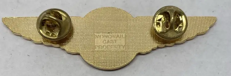 Vintage Walt Disney World Monorail Gold Pilot Wings Cast Pin Orange